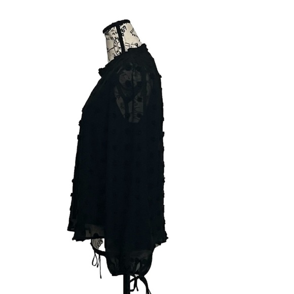 Liumilac Women's Swiss Dot Long Sleeve Chiffon Blouse Sheer Mesh Overlay Black S - Picture 4 of 10